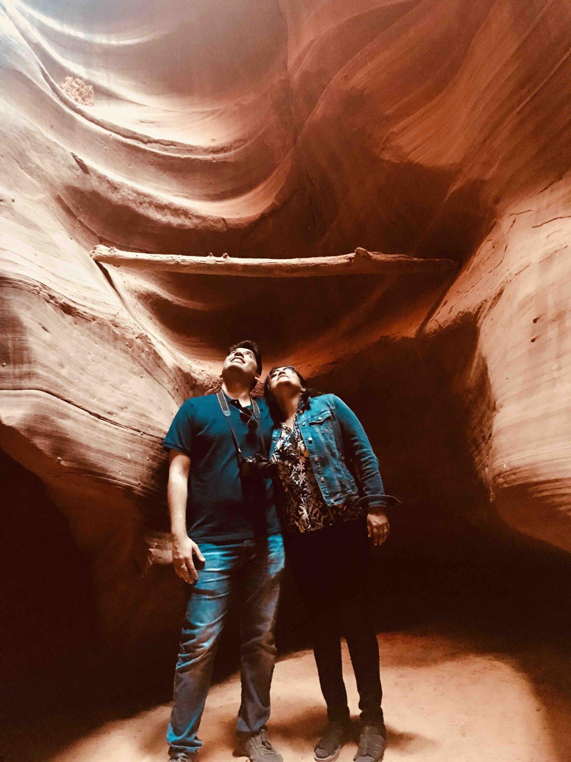 Antelope Canyon in Arizona, United States. Great pic for a couple travelling together.