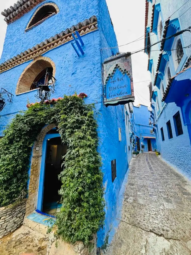 View of the blue streets in Chefchaouen on Morocco 10 day itinerary