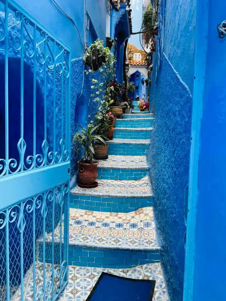 View of the blue streets in Chefchaouen on Morocco 10 day itinerary