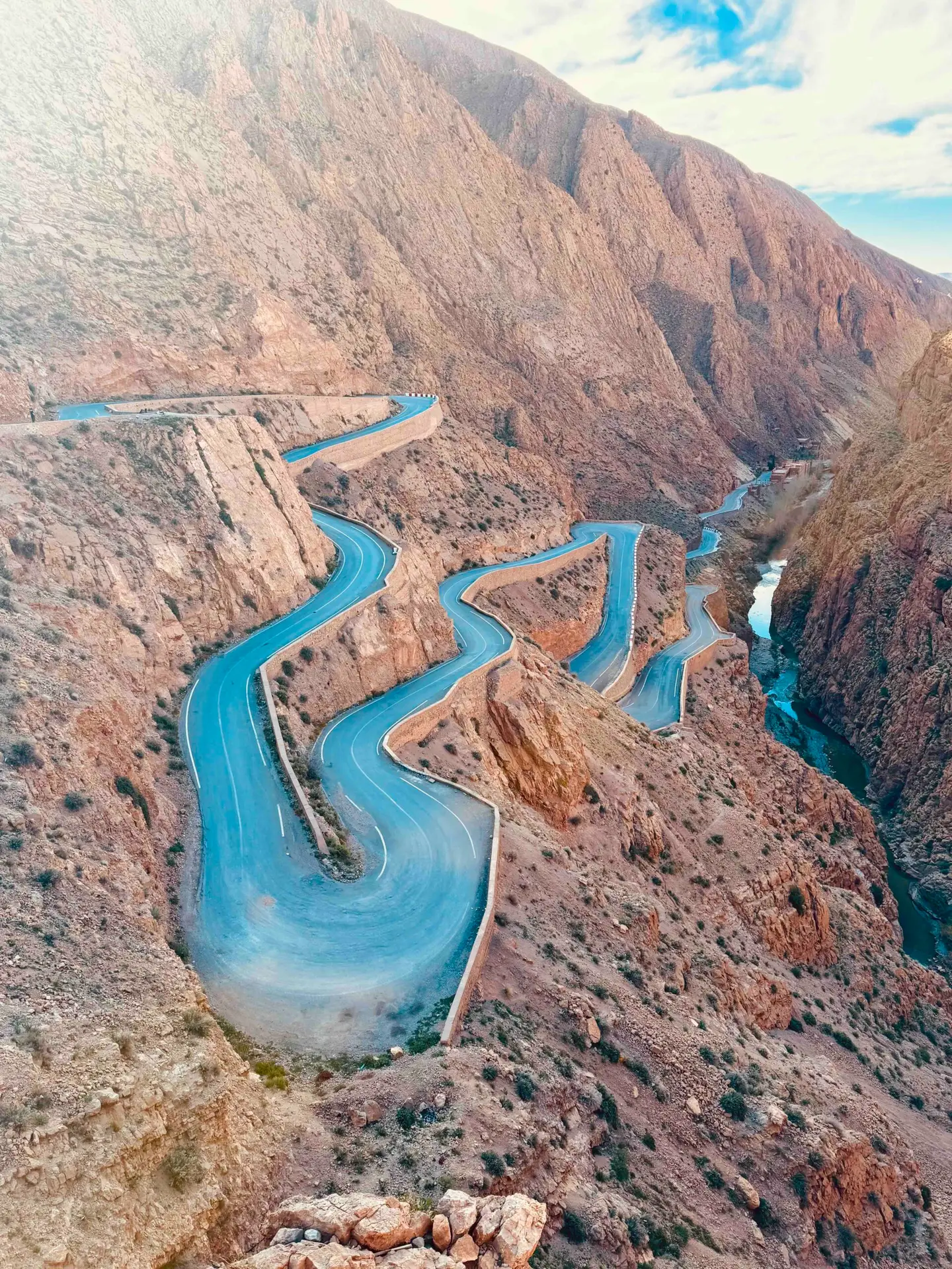 View of the curvy roads in Dades valley in Morocco.