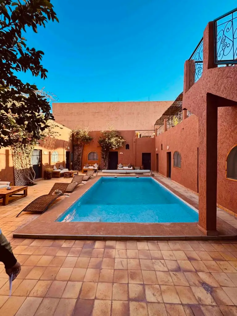 Courtyard view of our hotel - Guest house Bagdad Cafe in Morocco.