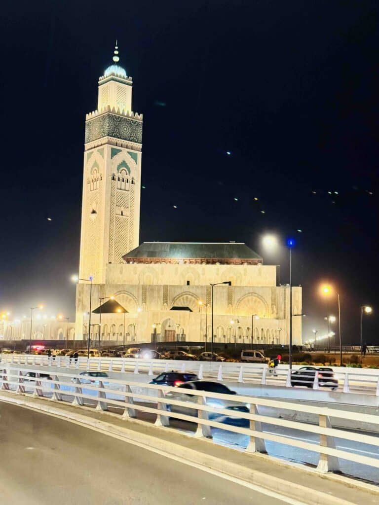 Night view of Hassan II Mosque in Casablanca on Morocco 10 day itinerary