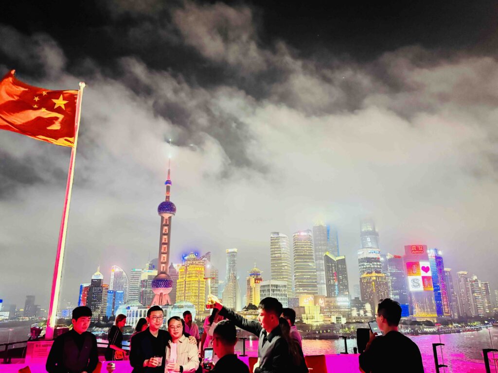 Night view of Shanghai skyline from Bar Rouge