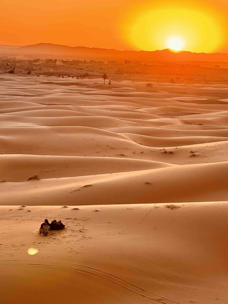 Sunset view point in Sahara desert on camel ride in Merzouga on Morocco 10 day itinerary